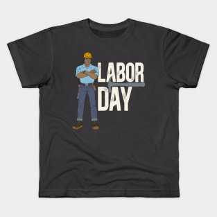 Labor Day Construction worker white txt Kids T-Shirt